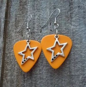 Crooked Star Charm Guitar Pick Earrings - Pick Your Color - Picture 1 of 33