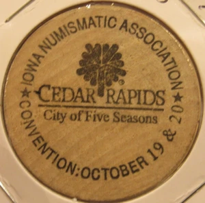 1996 Iowa Numismatic Association Cedar Rapids, IA Wooden Nickel - Token Iowa - Picture 1 of 2