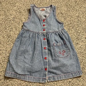 Vintage Gymboree Girls Denim Jumper Dress Embroidered Flowers Size Medium 2-3T - Picture 1 of 10