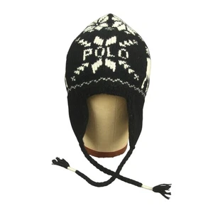 NEW Polo Ralph Lauren Moose Shetland Wool Trapper Hat Snowflake Tassel Black - Picture 1 of 12