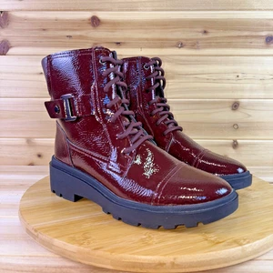 Clarks Stiefel Damen 6 Burgund Calla Dance Schnürstiefel Schnallen Lackleder - Bild 1 von 8