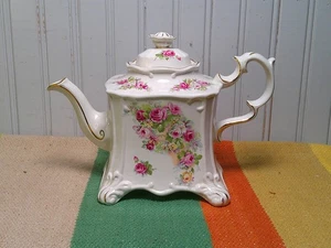 rare square teapot Crown Dorset Staffordshire Floral Teapot Vintage England - Picture 1 of 9