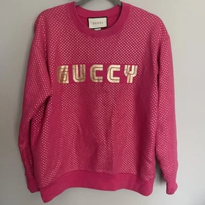 Gucci Hot Pink SEGA® Print Gold Stars Sweatshirt Size M - Picture 1 of 11