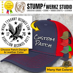 Custom Hat Trucker Baseball Cap Richardson Leather Patch USA 1776 Tyranny & Duty - Picture 1 of 21