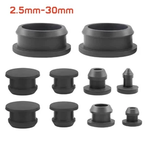 Ø 2.5mm - 30mm Black Silicone Rubber Snap-On Hole Plugs Tube Inserts Stoppers - Picture 1 of 13