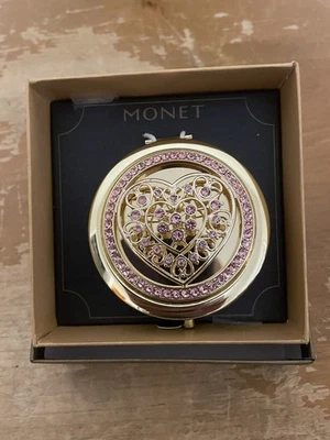 Espelho duplo compacto coração tom dourado Monet novo na caixa - Imagem 1 de 4