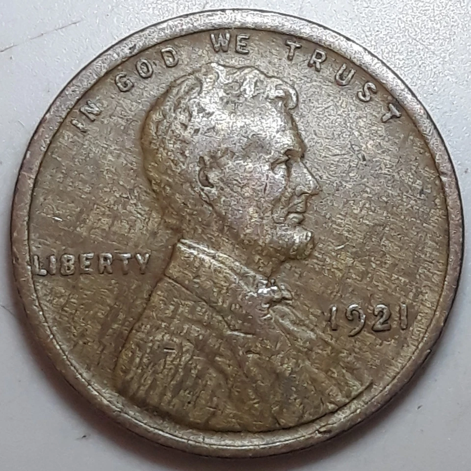 Lincoln Wheat Cent 1921 XF/AU tóner leñoso aleación incorrecta error de mezcla Foto 1 de 2
