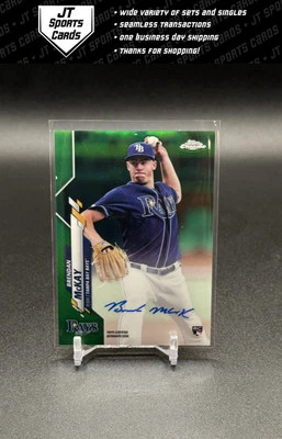 2020 Topps Chrome Brendan McKay RA-BM RC Green Refractor Auto /99 Rays - Image 1 of 2