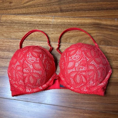 Sutiã Victoria's Secret vermelho renda bombshell push up 34C ouro enfeitado - Imagem 1 de 4