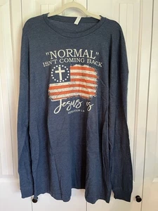 NEW Love In Faith Women's Plus American Flag Long Sleeve Tee Size 3XL Navy Blue - Picture 1 of 3