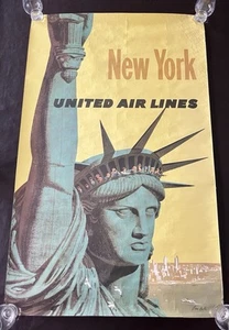 Original Stan Galli United Airlines New York City Liberty Poster 25x40 - Picture 1 of 14
