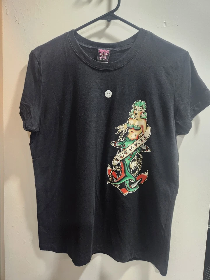 Camiseta para mujer Lucky 13 Mermaid tatuaje flash talla XL Foto 1 de 4