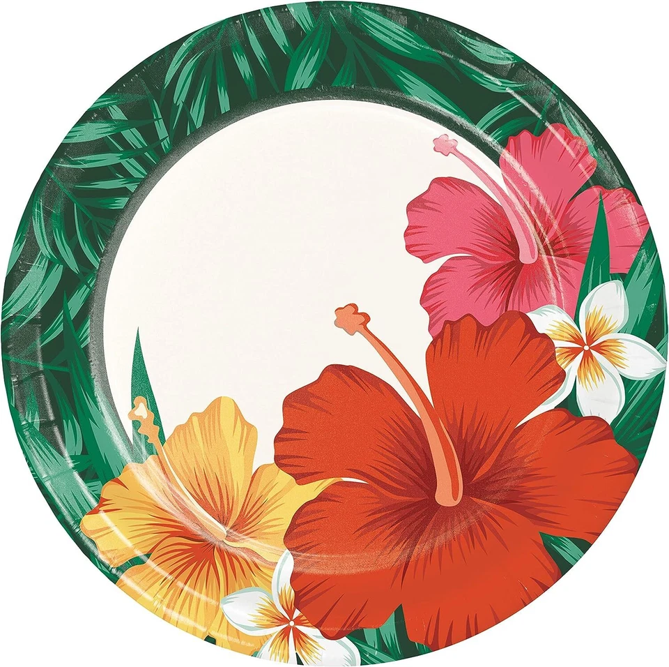 Tropical Flowers Floral Beach Summer Luau Theme Party 7" Paper Dessert Plates - Image 1 of 1