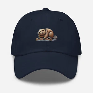 Embroidered Beaver Wildlife Dad Hat - Minimalist Nature Cap Chino Cotton Twill - Picture 1 of 6