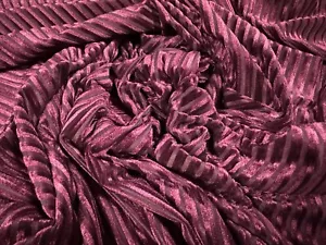 Spandex Velvet Stretch Dress Fabric, Per Metre - Ribbed Burnout Stripe - Magenta - Picture 1 of 3