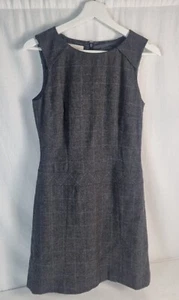 Hobbs Gris Lana Mezcla Cambio Vestido Azul Cuadros Costuras UK8 Ropa de Trabajo Sin Mangas - Imagen 1 de 7