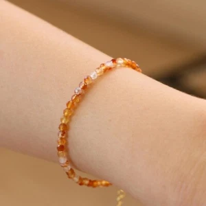 Natural Orange Carnelian 2MM Faceted Round Gemstone Beads Healing Bracelet 6-8" - Imagen 1 de 8