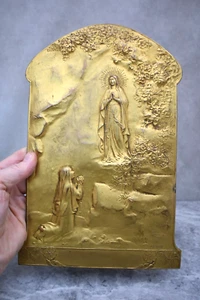 Antique Bronze Gilded Plaque of Our Lady of Lourdes, 'P. Lenoir' (CU97) - Picture 1 of 19