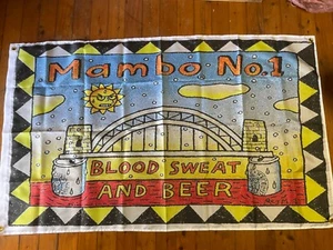 PRE OWNED. MAMBO. BLOOD SWEAT AND BEERS HOME decor banner man cave wall hanging - Picture 1 of 8