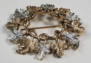 Vintage Gold Silber Kranz Brosche Anstecknadel Sarah Coventry Blatt rund 2 Zoll - Bild 1 von 5