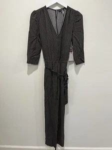 1. State Damen Jumpsuit schwarz Gürtel Puffärmel V-Ausschnitt XS Print Freizeit Büro - Bild 1 von 11