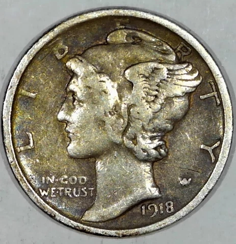 U.S. SILVER MERCURY DIME 1918 D VF #X11 Cover