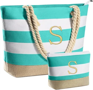 Beach Bags for Women - Travel Canvas Tote, Waterproof Pool Bag - Picture 1 of 12