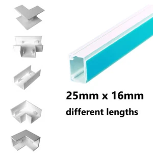 25x16mm Electrical Cable Mini Trunking Tidy Plastic Cover and Connectors Angles - Picture 1 of 20