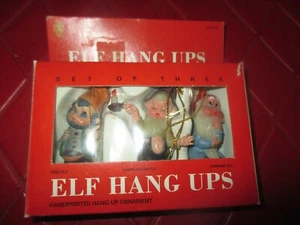 NAVIDAD Vintage CONJUNTO DE 3 ADORNOS DE ÁRBOL DE PLÁSTICO COLGANTES ELFOS - AÑOS 80 - Imagen 1 de 4