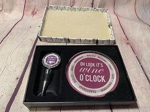 Oh Look It's Wine O'Clock Fun and Sassy Wine Coaster and Stopper Set Boxed Set - Picture 1 of 8