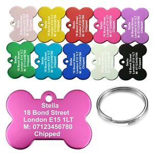 Personalised Dog Engraved Tags ID Identification Tag Collar Pet Tags Bone Cat