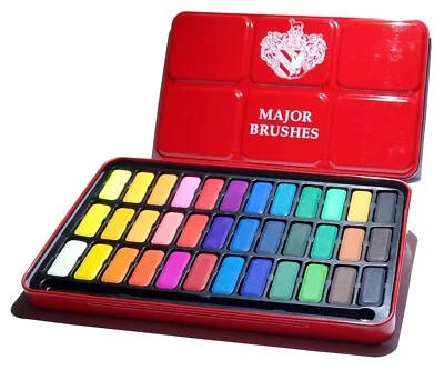 Major Brushes Z1005 Artist Watercolour Paint Red Metal Tin - 36 Blocks of Colour