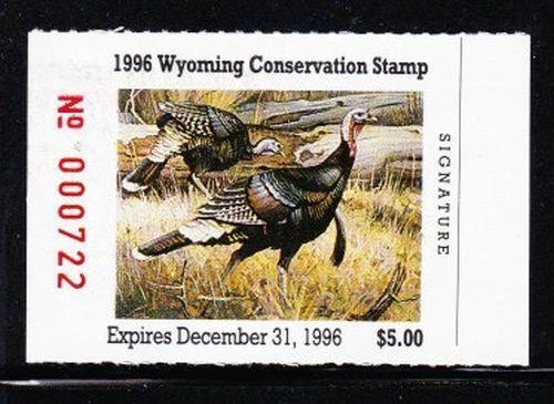 Album Treasures  Wyoming 1996 $5 Conservation (Duck) Hunting Stamp Turkey MNH - Image 1 of 1