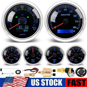 6 Gauge Set 85mm GPS Speedometer 160MPH Tacho&52mm Fuel/Oil/Temp/Volt Gauge US - Picture 1 of 23