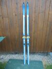 Great Old 70" Wooden Skis With Original Blue  And White Finish And Bindings