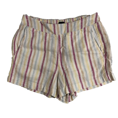 Gap Shorts Women's Size Medium Off White Striped Pull On Elastic Waist Linen - Image 1 of 4