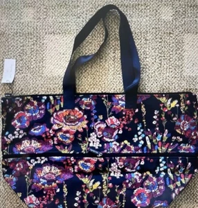 Women's Vera Bradley Expandable Travel Bag Midnight Wildflowers Zip Top Tote NWT - Picture 1 of 9