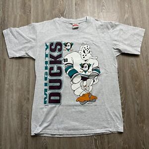 Nutmeg NHL Anaheim Mighty Ducks Vintage Graphic Grey Teal Purple T-Shirt Mens XL