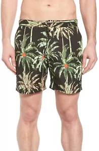 NUOVO SCOTCH AND SODA Pantaloncini da Bagno Uomo Stampa Palma "Pool Side", Nero/Verde XXL - Foto 1 di 5