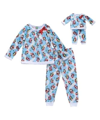 Dollie Me Girl 4-14 and Doll Matching Blue Penguin Pajamas Outfit American Girl - Image 1 of 2