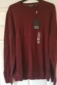 Mens Michael Kors Extrafine Merino Burgundy Crew Neck Jumper. Size XL. New. - Picture 1 of 11