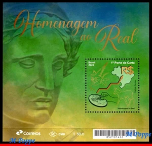 24-06 BRASIL 2024 HOMENAJE A REAL, 30 AÑOS, DINERO EN SELLOS, MAPAS, S/S MNH - Imagen 1 de 2