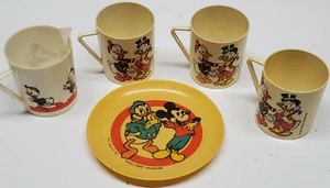 Vtg 1960 Walt Disney Mickey Mouse Club Plastic Childs Tea Set 4 Tea Cups & Plate - Picture 1 of 12