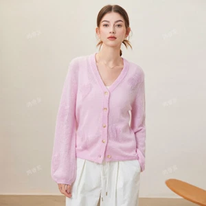 Primavera Nueva Mujer Ajustada Lana Jacquard Cuello en V Mangas Largas Tejido Cárdigan Chaqueta - Imagen 1 de 27