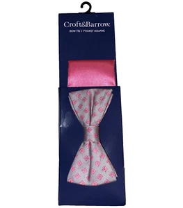 Prom Bow Tie Pink Set NEW Pocket Square Croft And Barrow Homecoming Gray Geo nwt - Picture 1 of 17