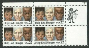 Vintage Unused US Postage Block 22 Cent Stamps Help End Hunger stamps - Picture 1 of 2