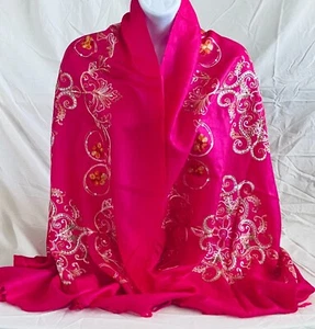 Pashmina Pink Scarf Wrap Shawl with Peony Flower Sparkle - Picture 1 of 4