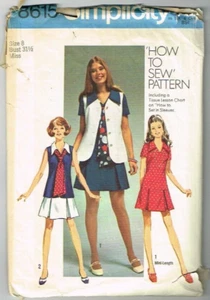 Sailor Dress Vest Pattern Simplicity 8615 Size 8 Bust 31.5 1970 Vintage - Picture 1 of 2