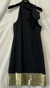 Vince Camuto Petite Tie-Neck Glitter-Hem Shift Dress Black Size 6 New - Picture 1 of 10