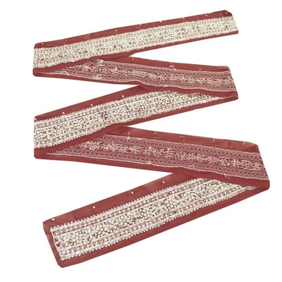 Borde de sari vintage sánskriti con cuentas a mano 1 yarda de costura artesanía decoración roja encaje Foto 1 de 4